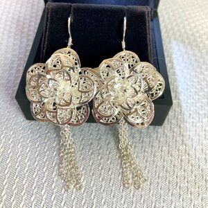 Silver Plate Flower earrings with black presentation box